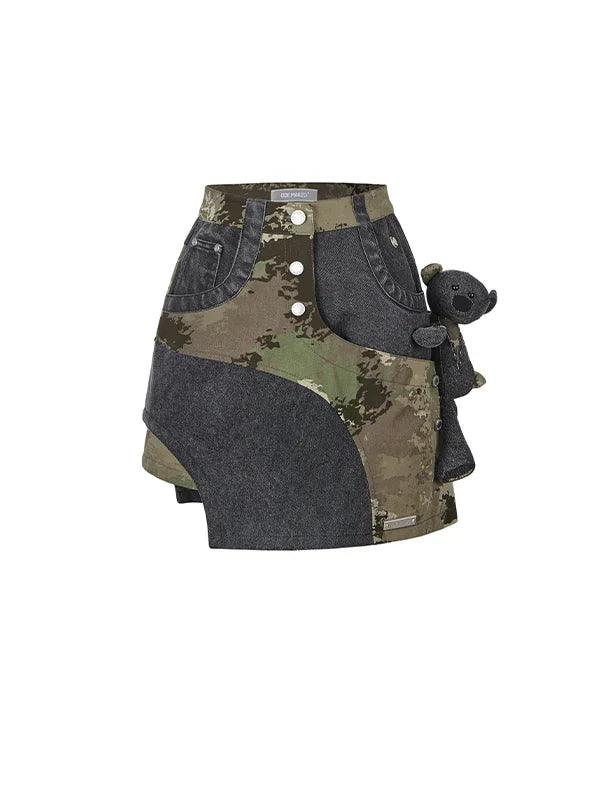 Camo Denim Short Skirt