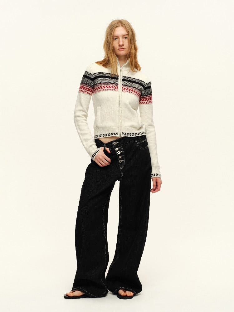 White Jacquard Zip Cardigan