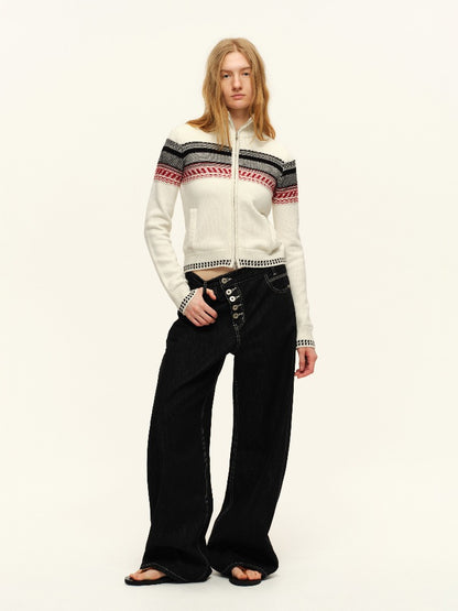 White Jacquard Zip Cardigan