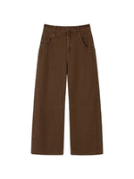 Brown Double-Waistband Straight Pants