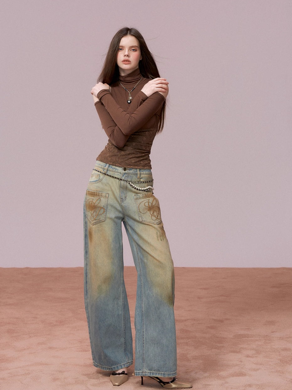 Lace Cold-Shoulder High Neck Long Sleeve Top