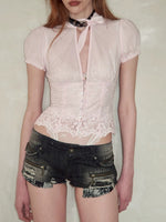 French V-Neck Ruffle Shirt