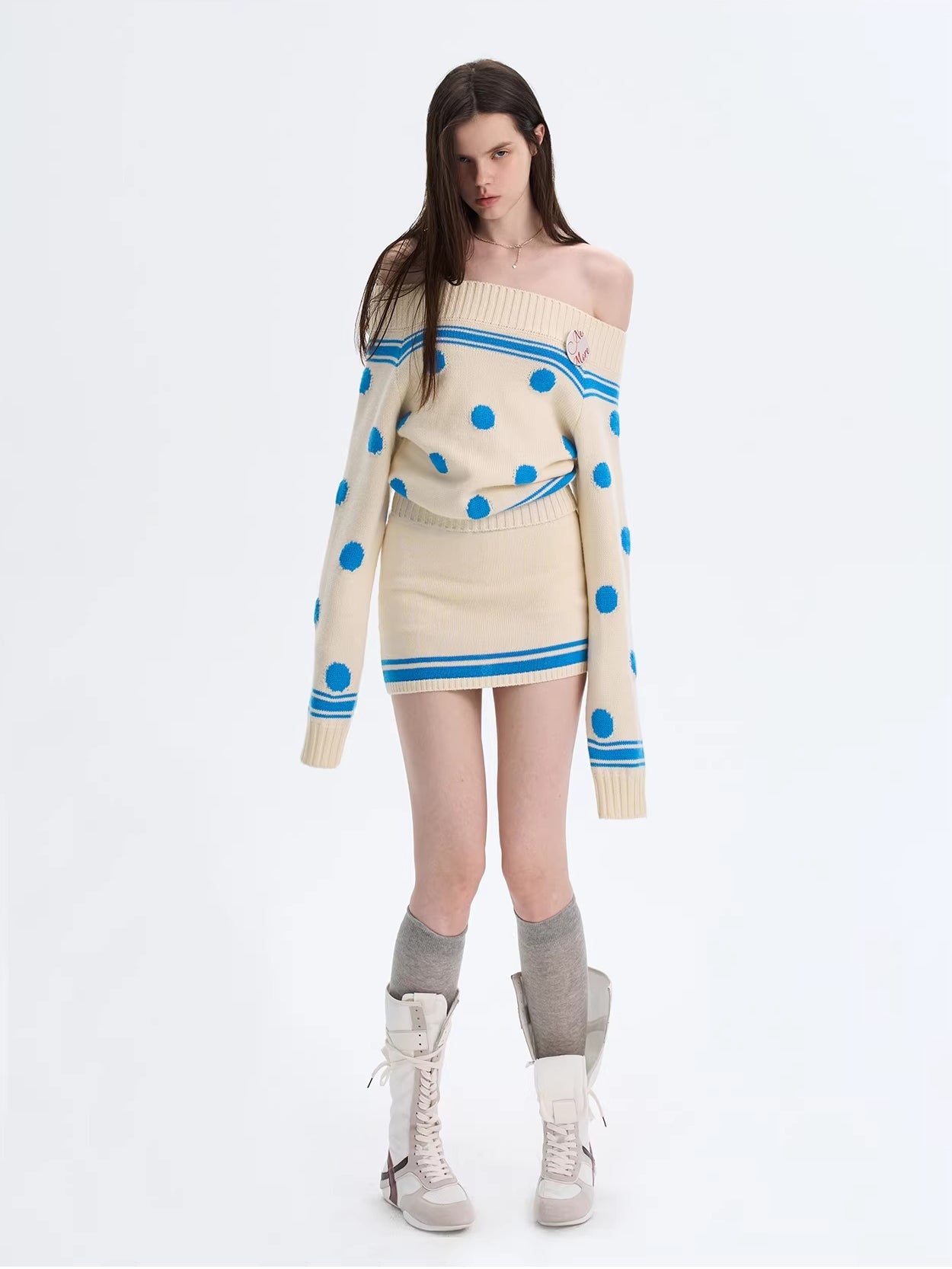 Color-block Striped Polka Dot Knit Dress