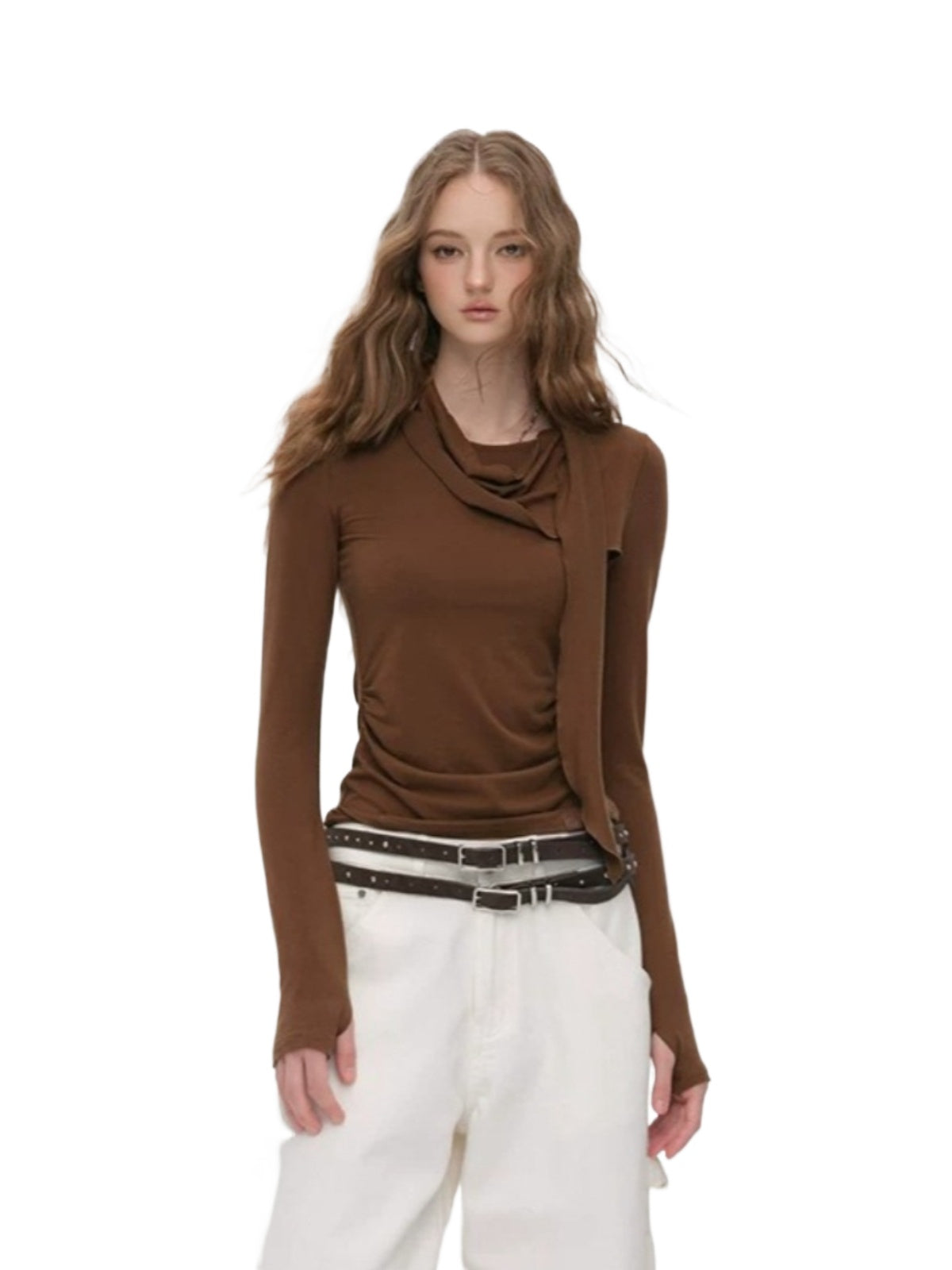 Asymmetric Draped Wool Blend Top