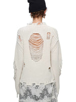 Heart Letter Distressed Knit Sweater