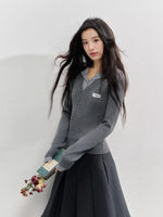 Navy Collar Knit Blouse