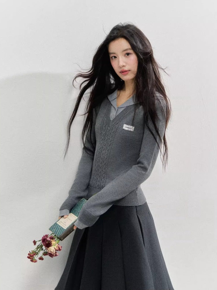 Navy Collar Knit Blouse