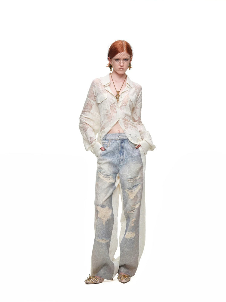 Lace Belted Sheer Shirt