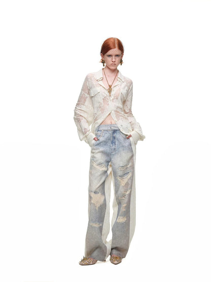 Lace Belted Sheer Shirt