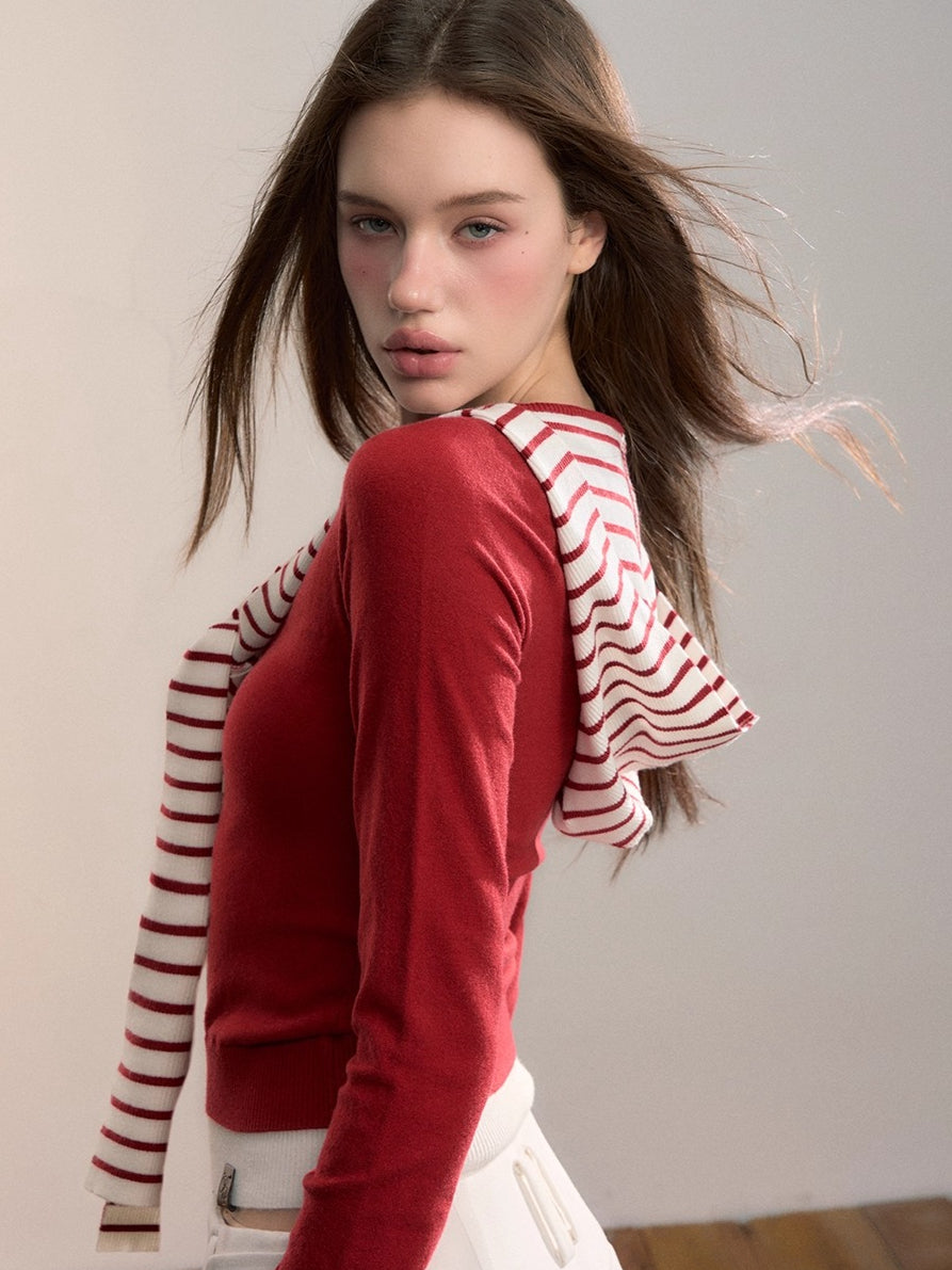 Contrast Hooded Knit Top