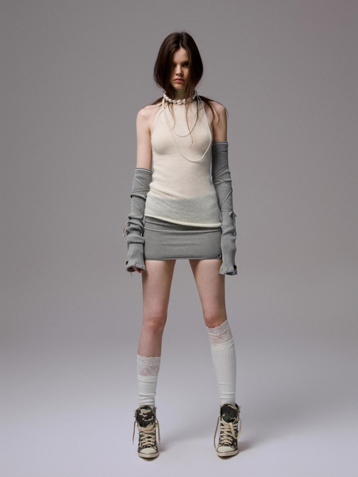 Solid Mohair High-Neck Sleeveless Vest
