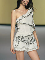 Ruffle One Shoulder Shorts Set