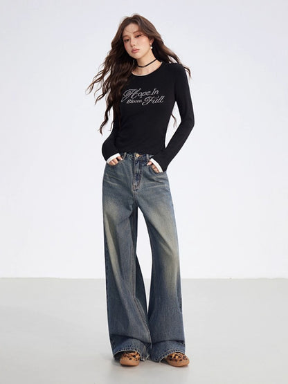 Faux-Layered Rhinestone Letter Fitted T-Shirt