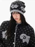 Contrast Sheep Jacquard Knit Cardigan