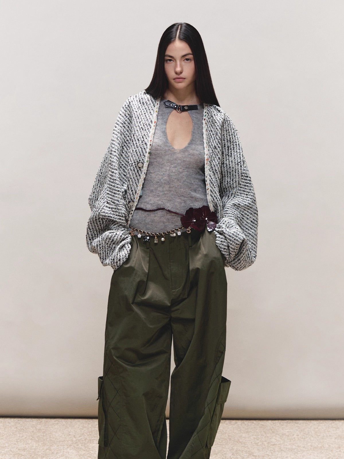 Bouclé Stripe Cape Coat