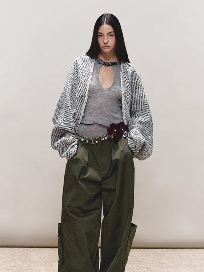 Bouclé Stripe Cape Coat