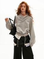 Cross Collar Lace-Up Washed Sweatshirt