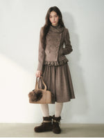 Vintage Double-Breasted Jacket & Midi Skirt Set
