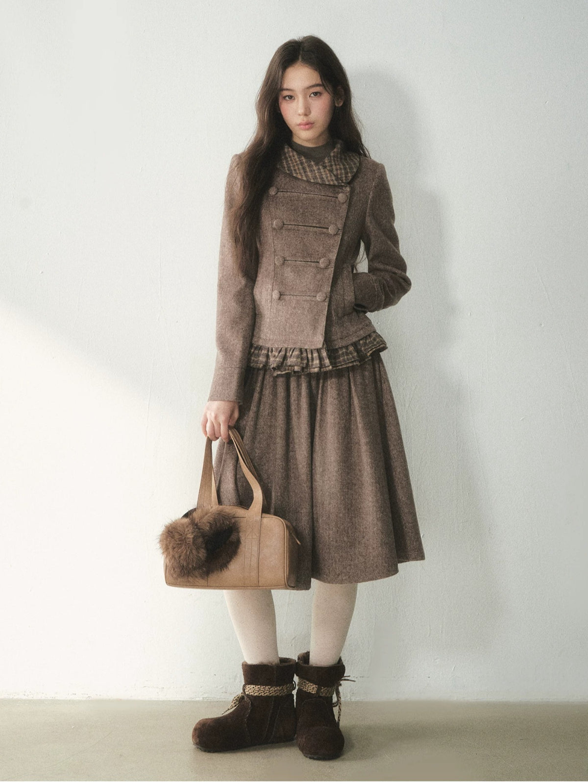 Vintage Double-Breasted Jacket &amp; Midi Skirt Set