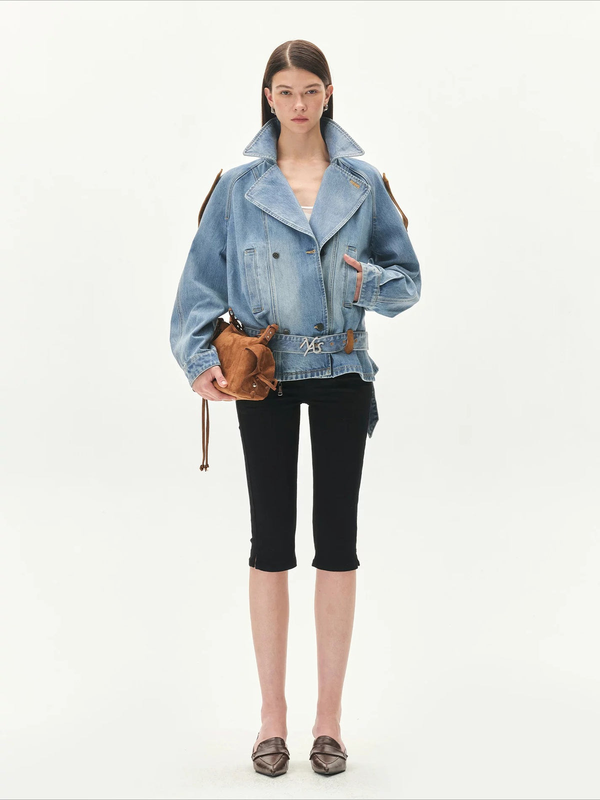 Washed Denim Suede Panel Jacket