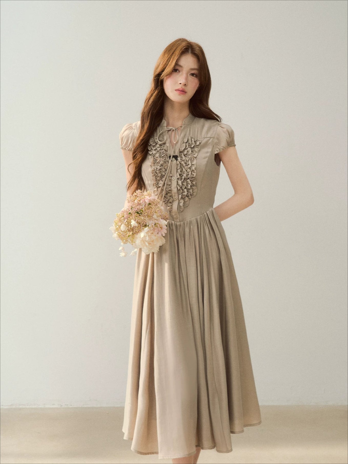 Acetate Ruffle Midi Dress