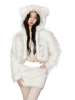White Hooded Fur Coat