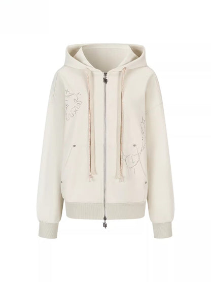 Embroidered Rhinestones Hoodie &amp; Shorts Set