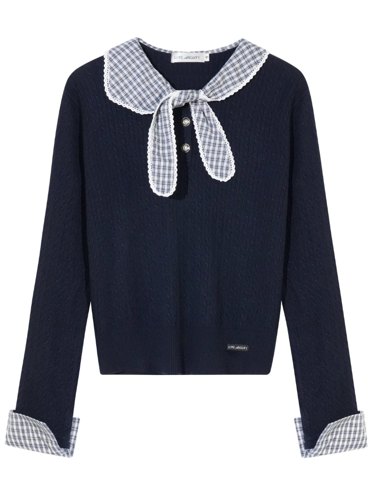 Cable Knit Checkered Sweater