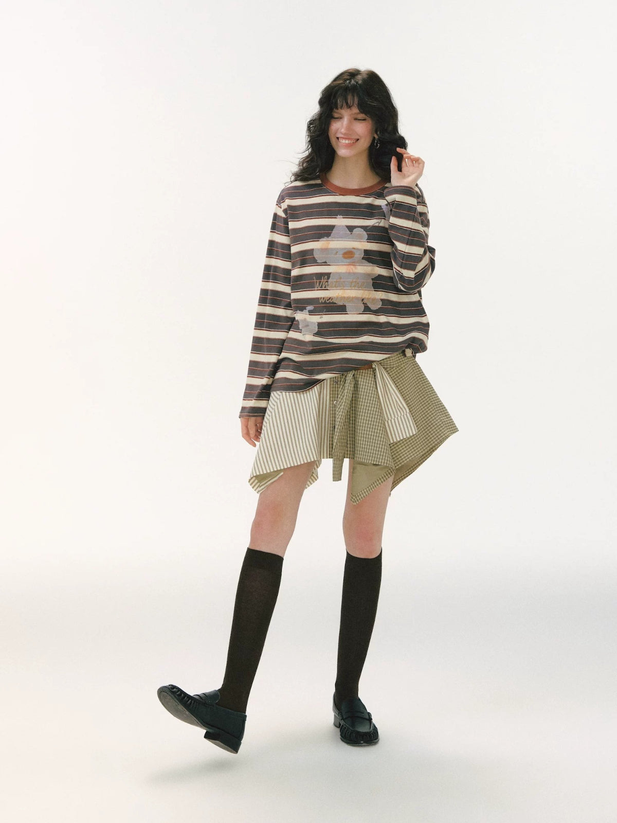 Vintage Plaid Asymmetric Skirt