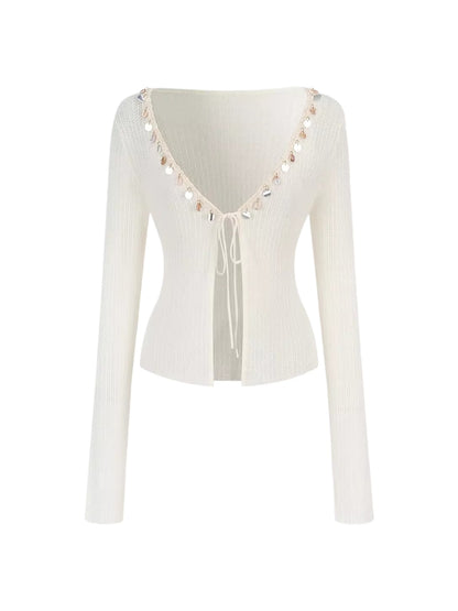 Beaded Knit Cardigan &amp; Tank Top Set