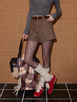Brown Plaid Wool Belted Shorts