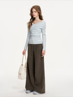 Gray Lace Waist Wide Pants