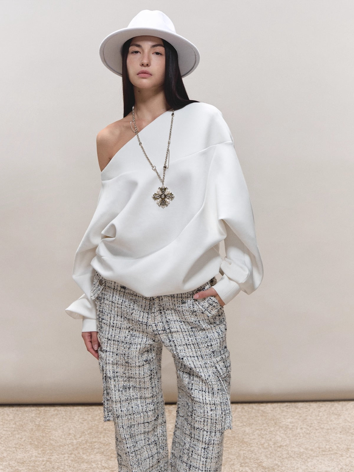 Asymmetric Off-Shoulder Oversized Sweatshirt