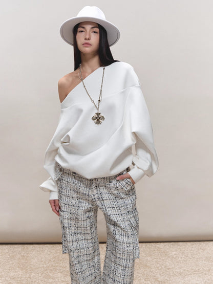 Asymmetric Off-Shoulder Oversized Sweatshirt