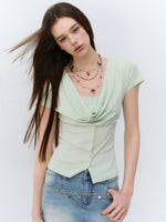 Layered Drape Button Tee