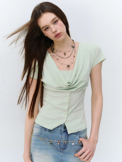 Layered Drape Button Tee