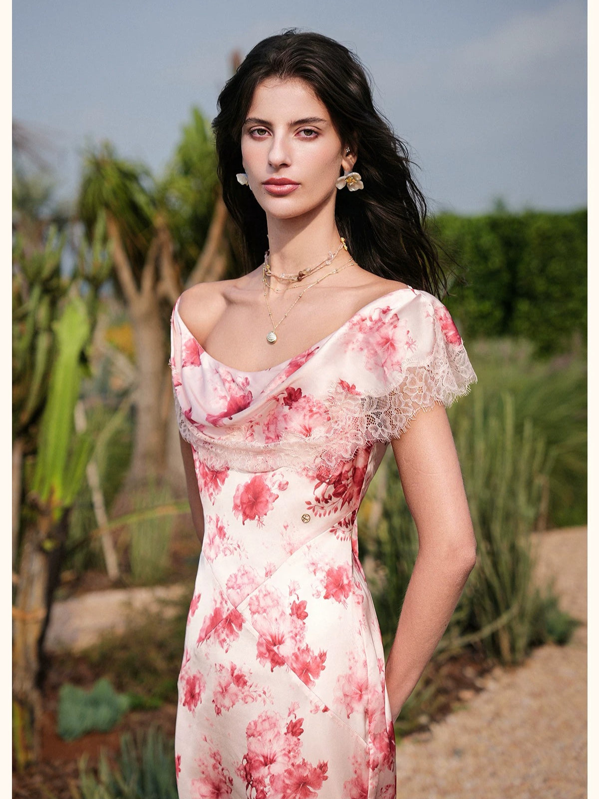Floral Print Satin Mermaid Dress
