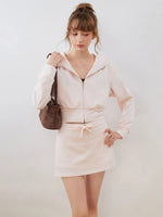 Contrast Embroidered Zip Hoodie & Skirt Set