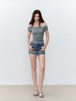 Vintage Bamboo Wash Denim Mini Skort