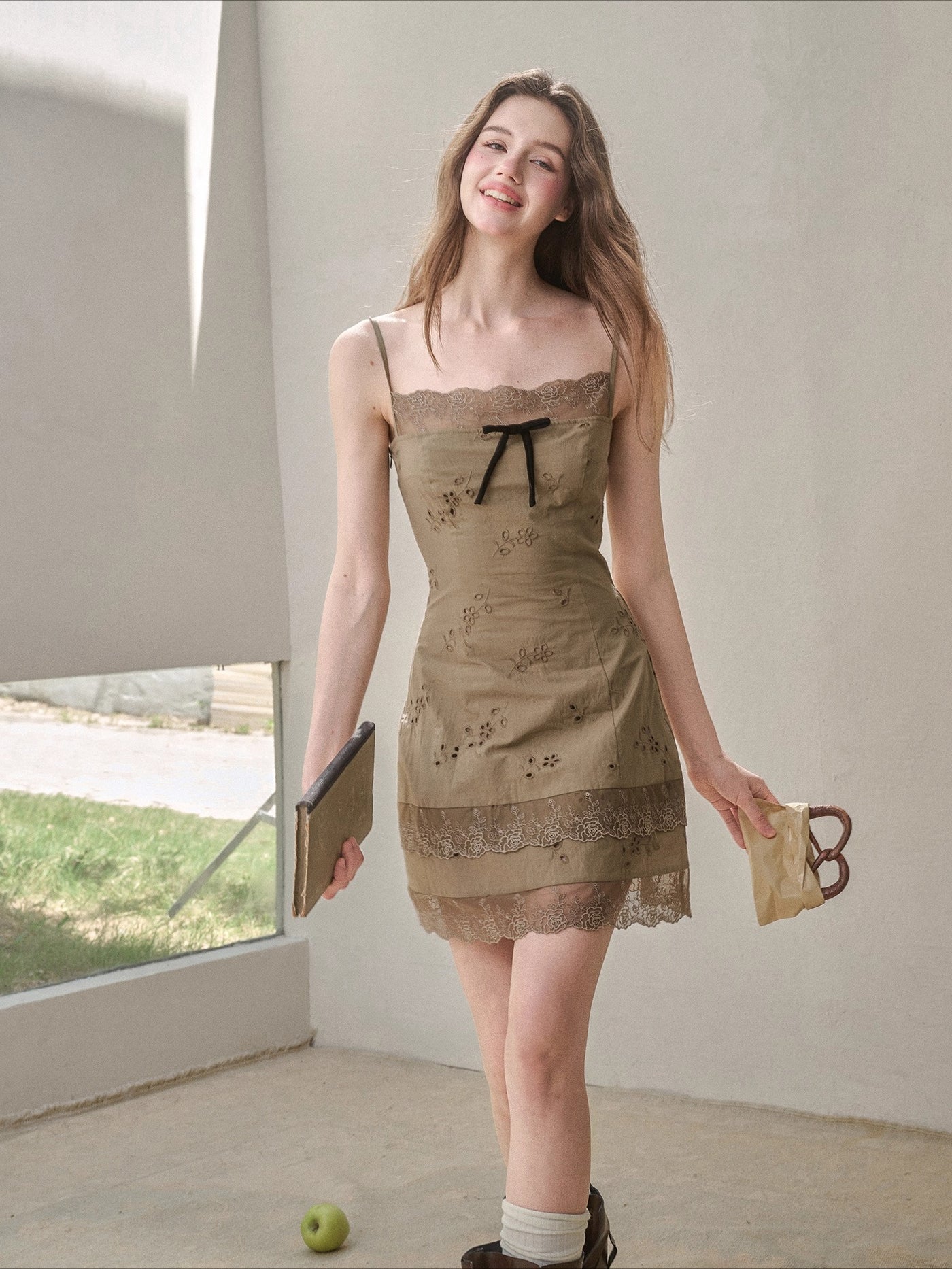 Cotton Embroidered Lace Slip Dress