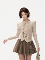 Textured Wool Blend Ruffle Mini Skirt