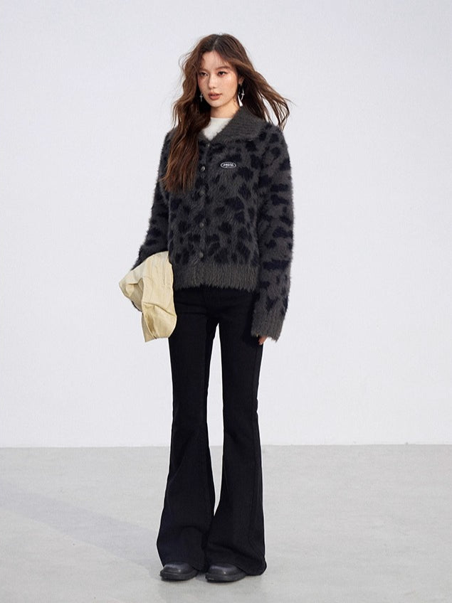 Fuzzy Leopard Collar Sweater