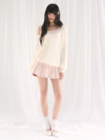 Pink Lace Pleated Denim Skirt