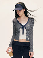 Textured Stripe V-neck Cardigan