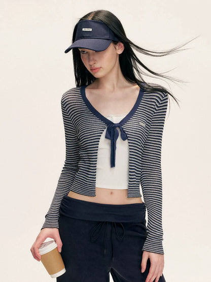 Textured Stripe V-neck Cardigan
