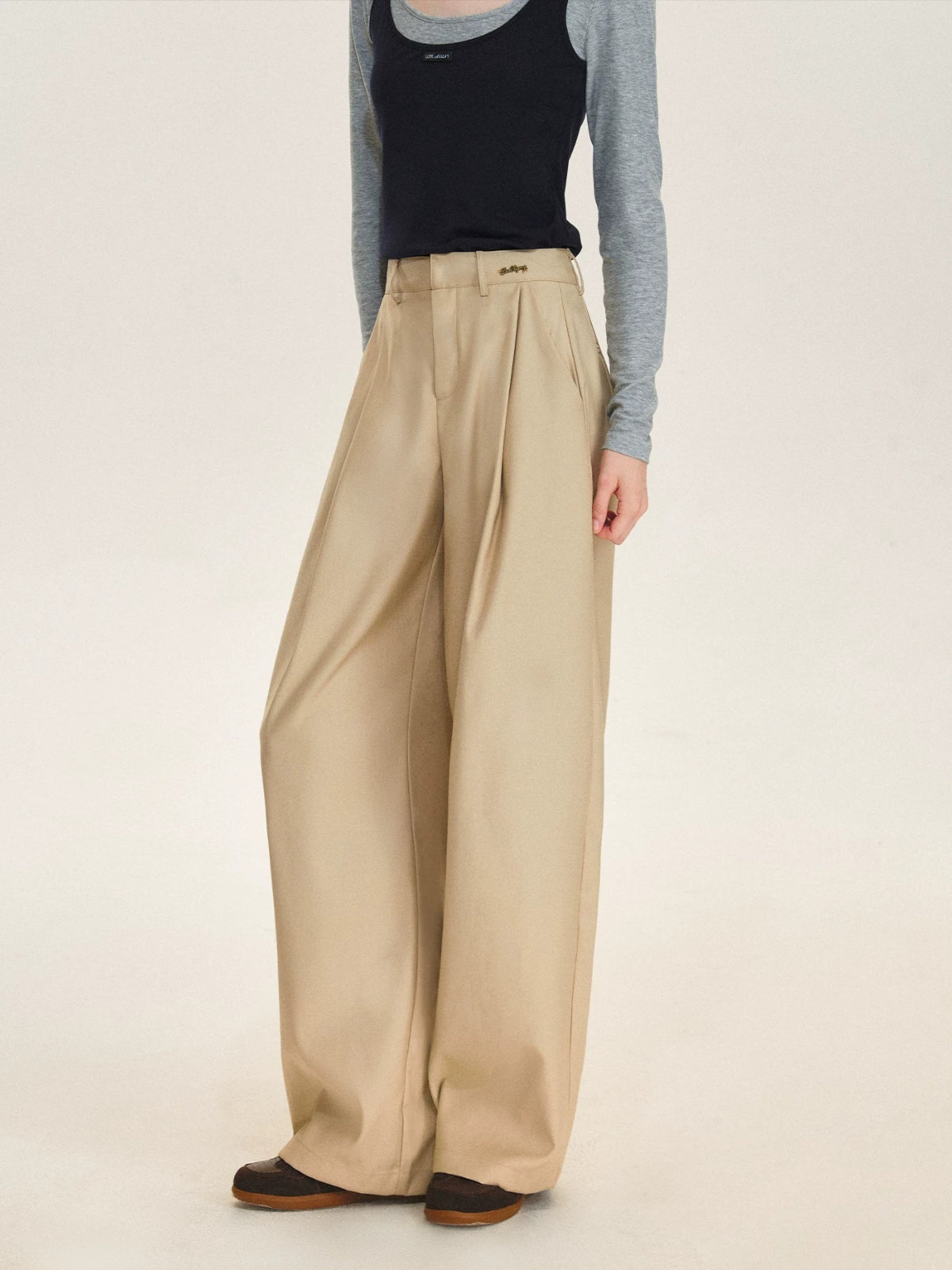 Minimalist Pleated Wide Leg Trousers