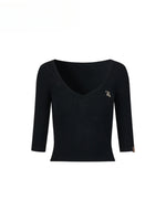 Knit V-neck 5/6 Sleeve T-shirt