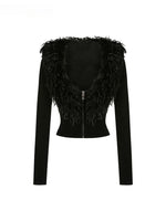 Fur Collar Zip Knit Jacket