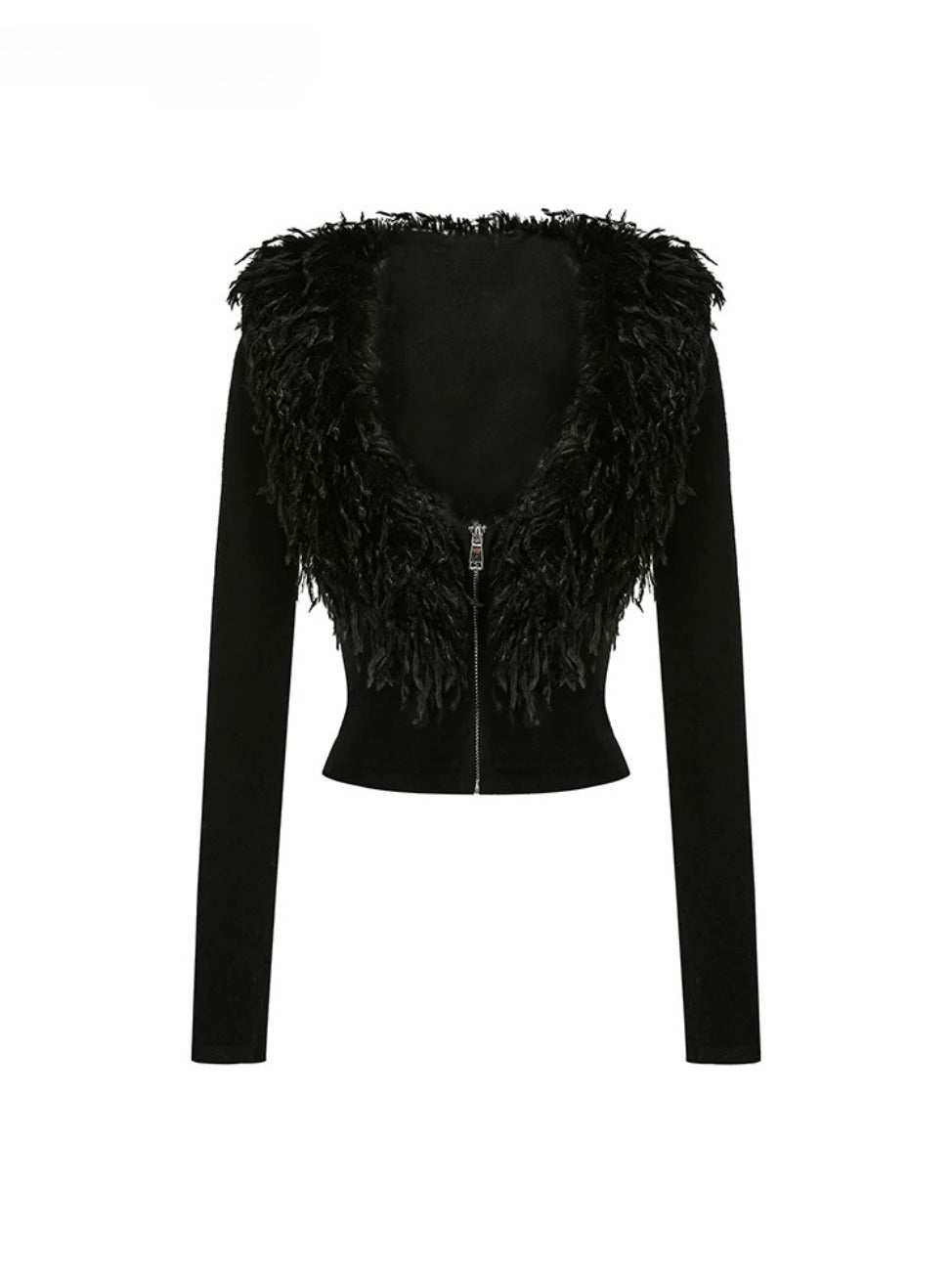 Fur Collar Zip Knit Jacket