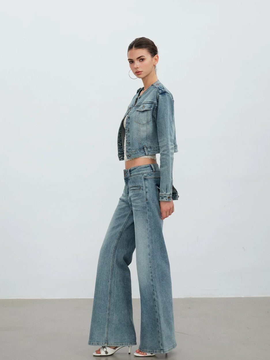 Cropped Washed Denim Jacket
